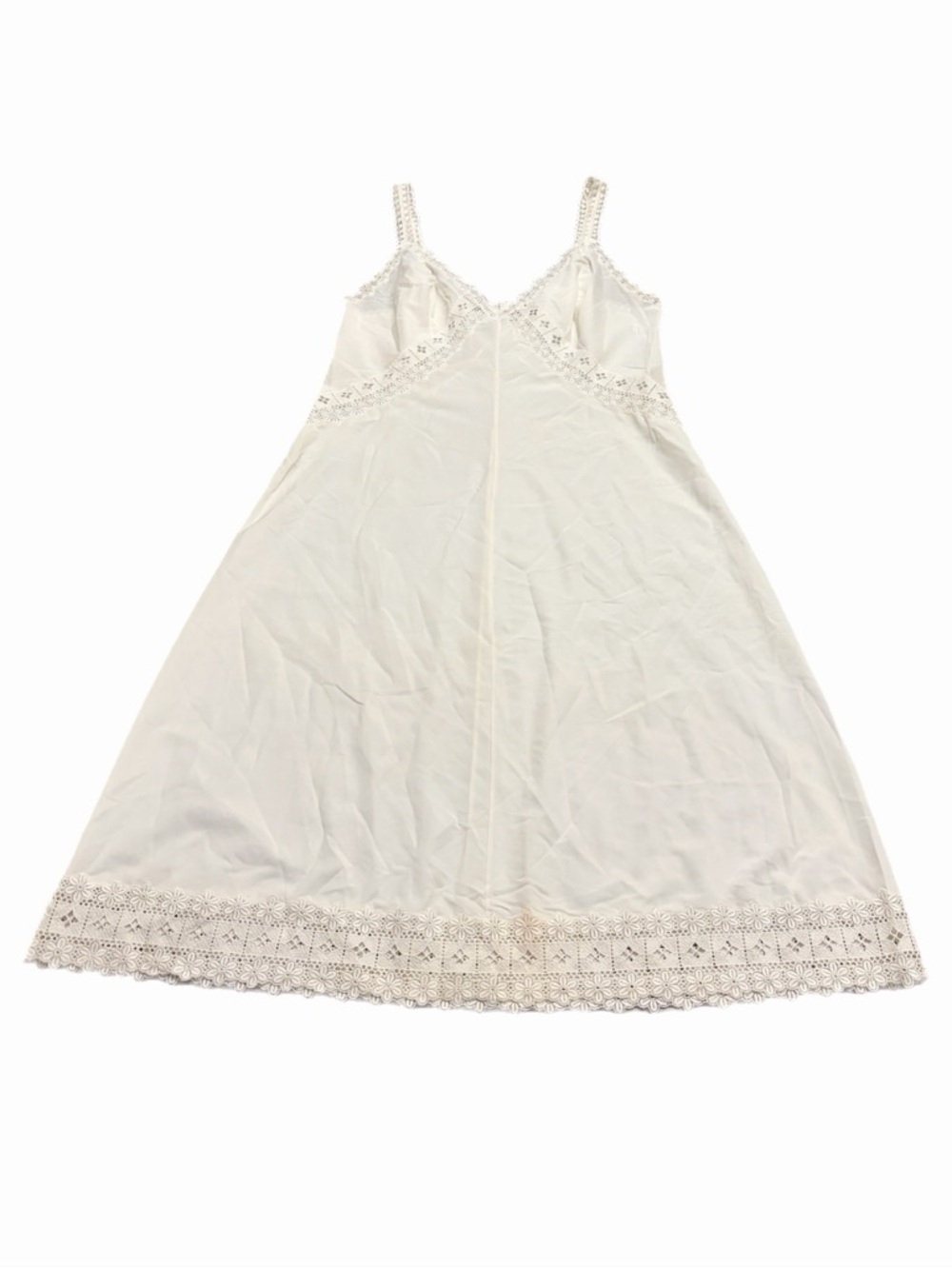 60s/70s Italian Vintage Embroidered Lace Nylon Slip Dress (Ivory/Cream) Size S/M